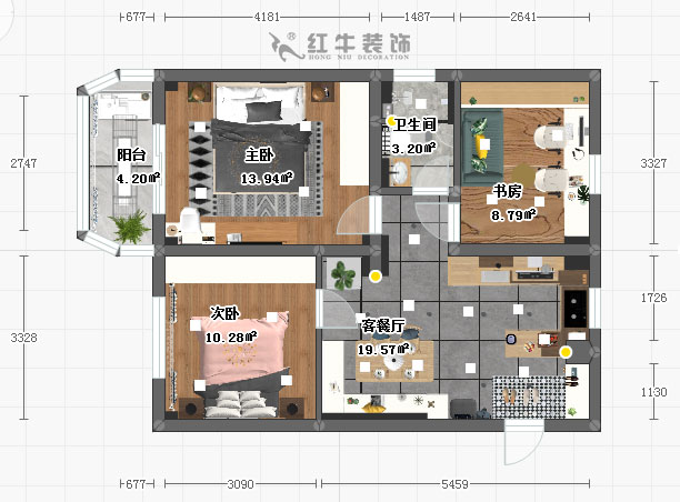 顧娟_鎖金二村21-404-90㎡-簡(jiǎn)約北歐_平面彩圖