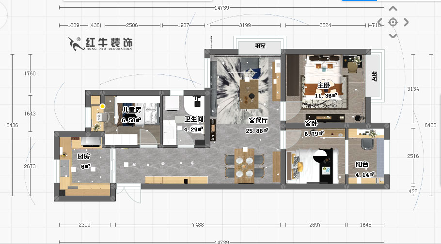 顧娟_慶盛園5-2-204-60㎡-北歐風(fēng)格_彩平圖