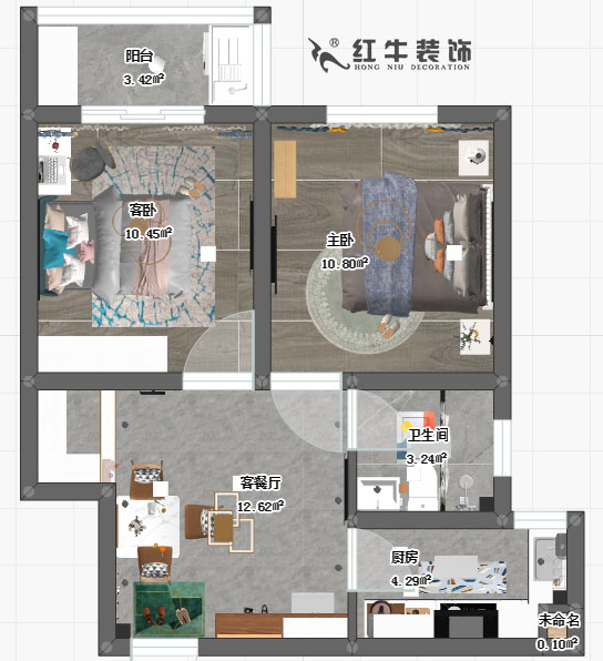 熊皓宇_銀龍雅苑3-2-307-60㎡-現(xiàn)代風(fēng)格_彩平面