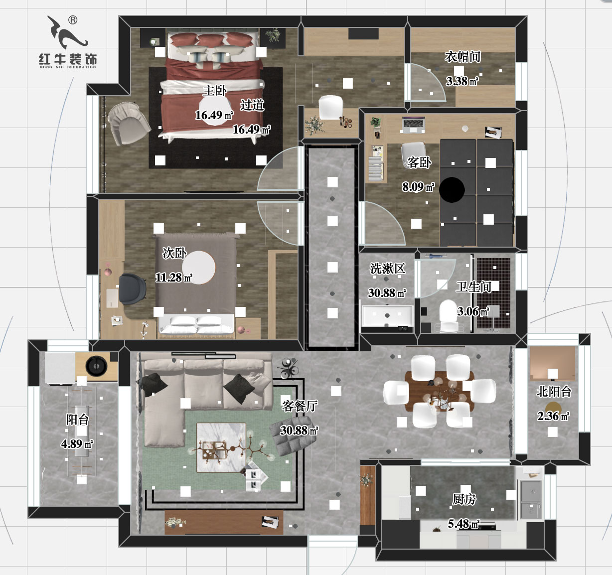 劉小勇_電建洺悅府二期12-102-137㎡-現(xiàn)代簡約風格_平面彩圖