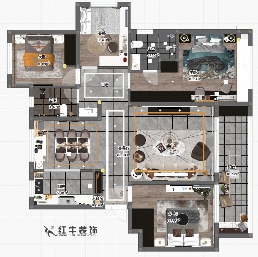 余瑋_榮盛華府1-201-140㎡-現(xiàn)代風格00彩平圖