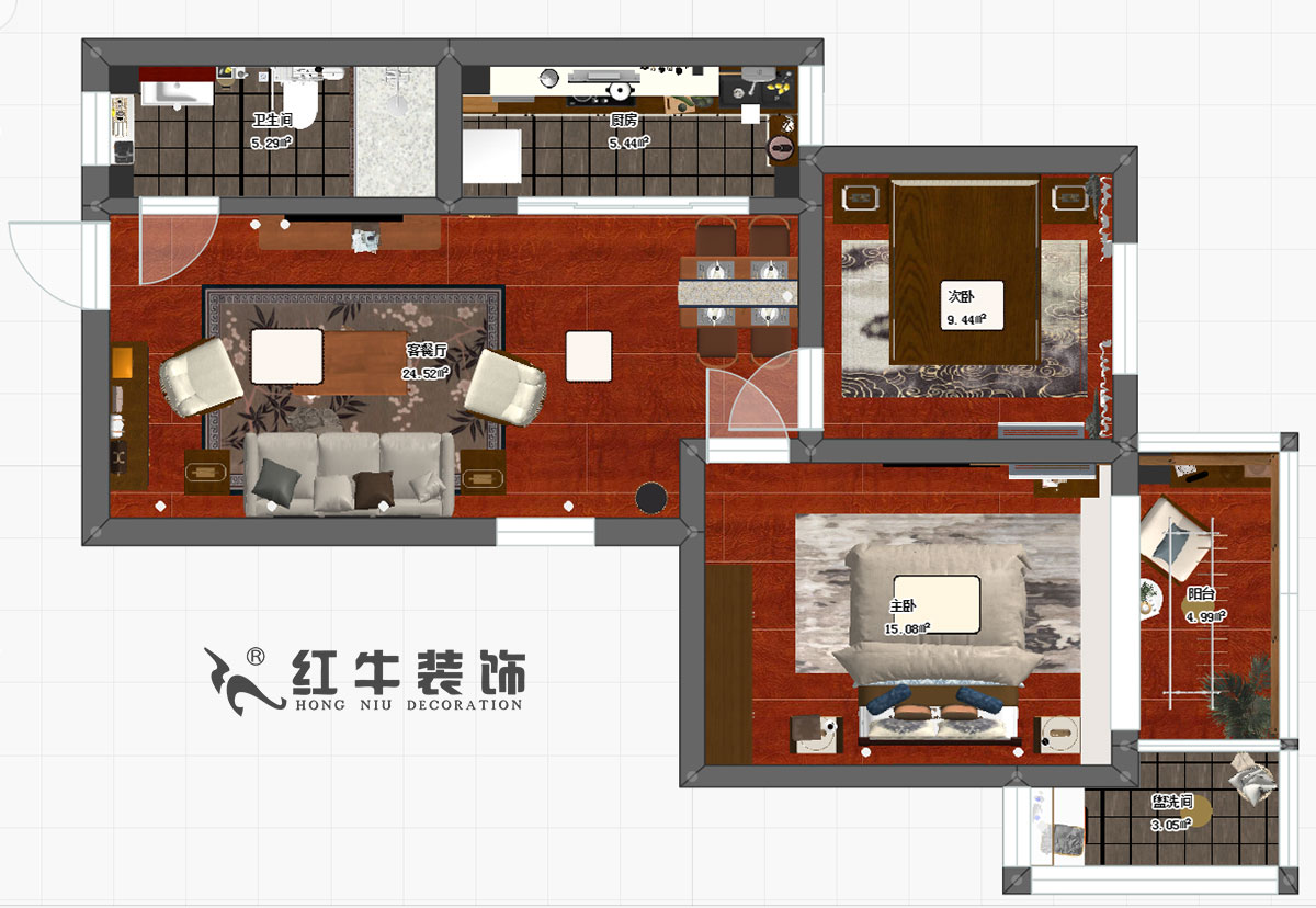 賈庭_宏鷹花園5-202-87㎡-現(xiàn)代中式風(fēng)格00彩平圖