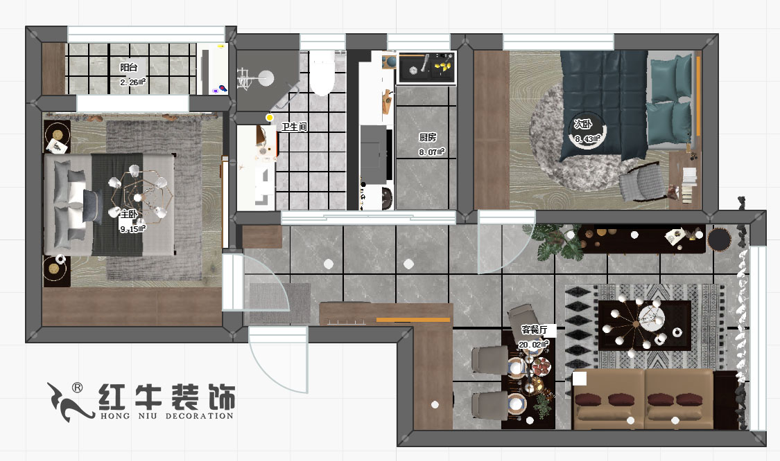 陶陽_萬達東坊4-101-70㎡-現(xiàn)代輕奢風格00彩平圖