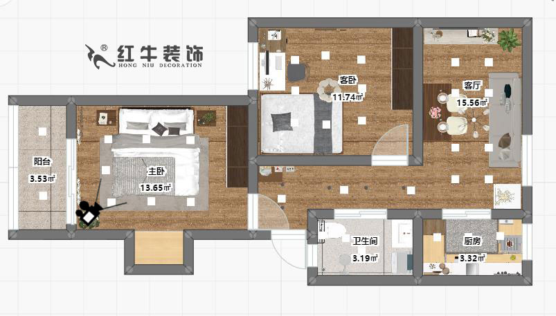 魏明花_西華東村11-3-605-60㎡-簡約風(fēng)格00彩平圖