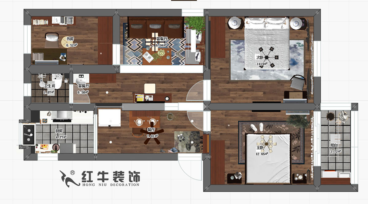 魏明花_西康路3號11-301-85㎡-簡約風(fēng)格_3室2廳1衛(wèi)00彩平圖