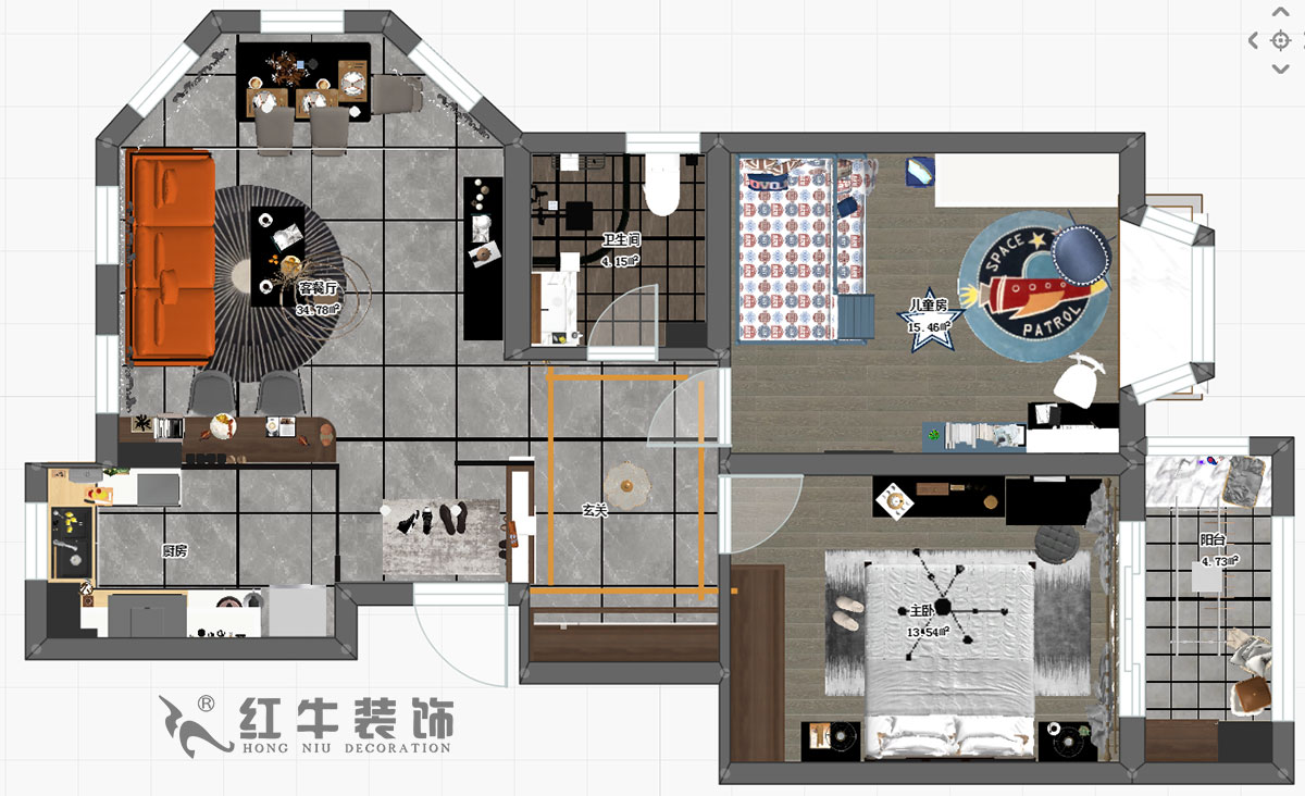 趙東星_碧瑤花園14-201-90㎡-現(xiàn)代風格_2室1廳1衛(wèi)（老房翻新）_成品家￥113603_全包11萬00彩平圖