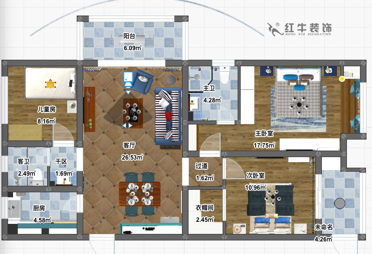 陸利民_碧景山莊6-201-117㎡-地中海風(fēng)格_3室2廳2衛(wèi)（新房裝修）_成品家￥156700_全包15