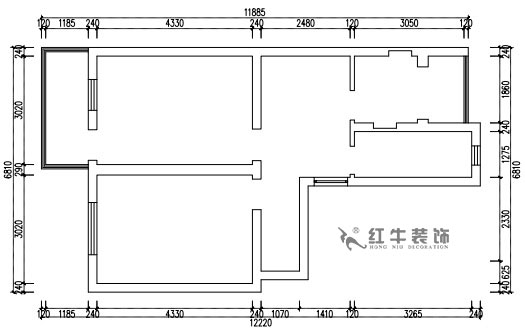 張桐瑋_武定新村41-402-60㎡-簡歐風格_2室1廳1衛(wèi)（老房裝修）_定制家￥83500_全包10萬00_01原始結構圖