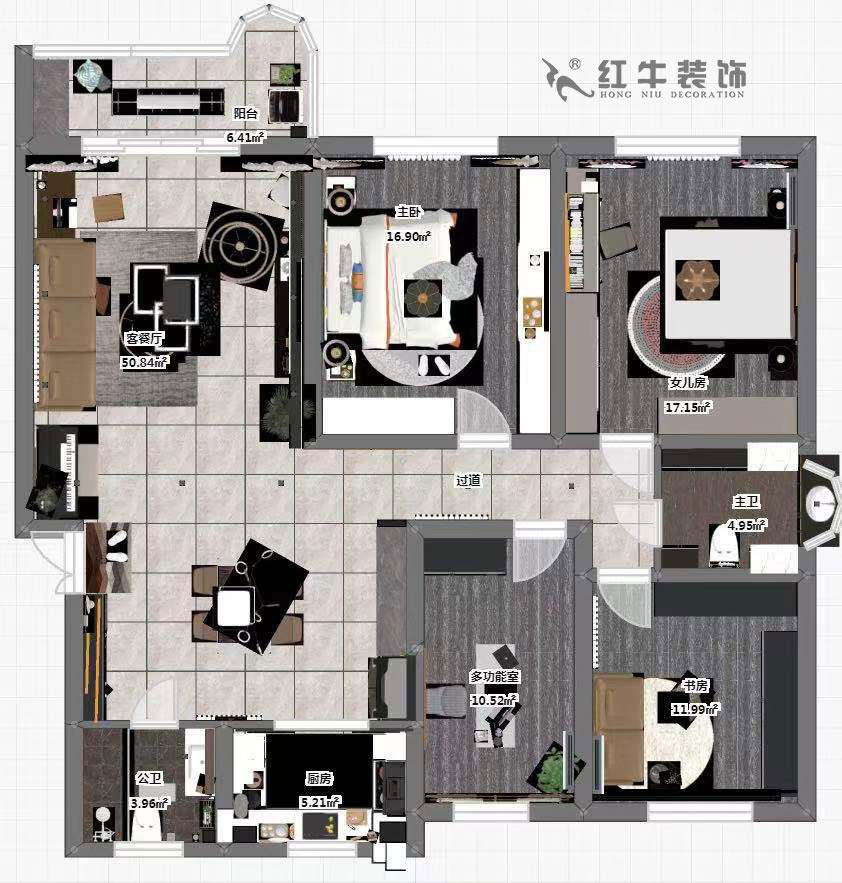 魏明花_梅花山莊21-201-702-153㎡-現(xiàn)代簡約風格_4室2廳2衛(wèi)（二手房裝修）_定制家￥260000_全包26萬00_03彩平圖