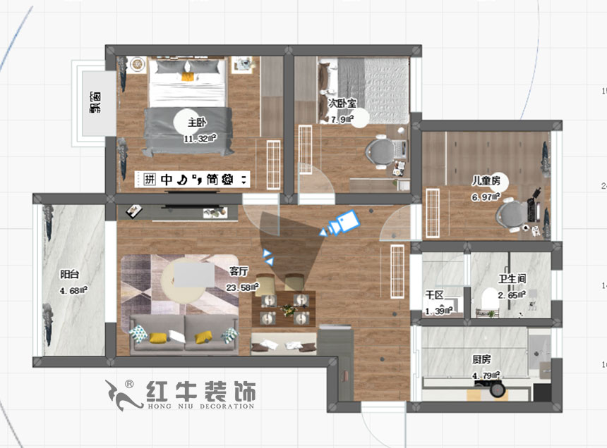 陸利民_保利羅蘭春天1-1404-86㎡-現(xiàn)代風(fēng)格_3室2廳1衛(wèi)（新房裝修）_成品家￥136800_全包13萬00_03彩平圖