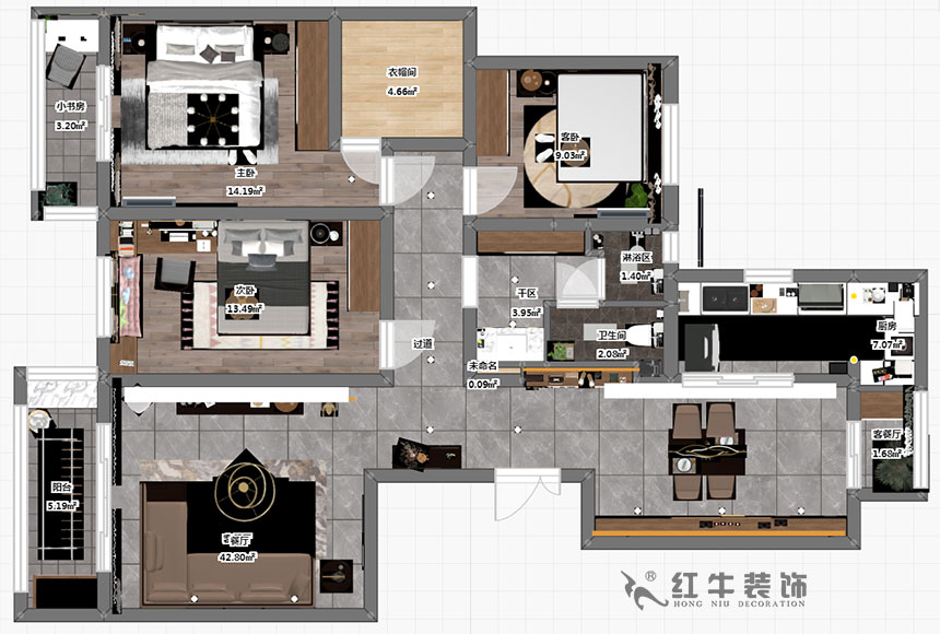 蔡成昊_凱悅天琴3-2-104-140㎡-現代輕奢風格_3室2廳1衛(wèi)（老房裝修）_定制家￥200000_全包20萬00_03彩平圖