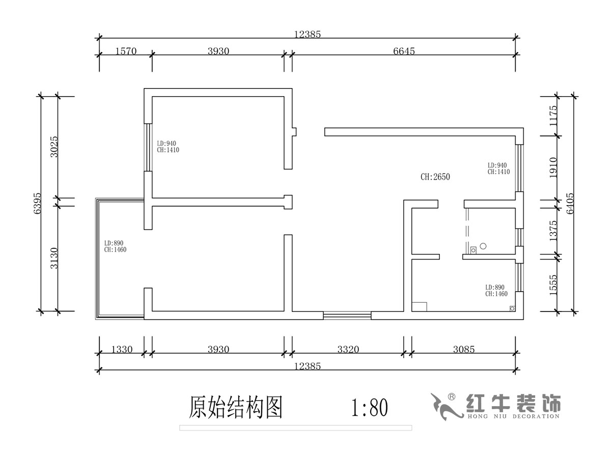 蔣?。T坎110號3-501-75㎡-現(xiàn)代簡約風(fēng)格｜2室2廳1衛(wèi)｜舊房裝修｜成品家￥120000｜全包12萬｜00_01原始結(jié)構(gòu)圖