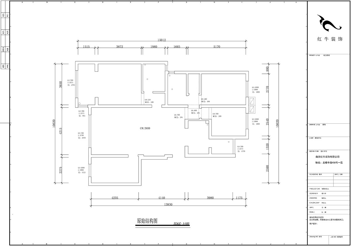 【實(shí)景案例】蔣琛｜紫金東郡2-302-135㎡-現(xiàn)代風(fēng)格｜4室2廳2衛(wèi)｜定制家￥190562｜全包23萬(wàn)｜00_01原始結(jié)構(gòu)圖