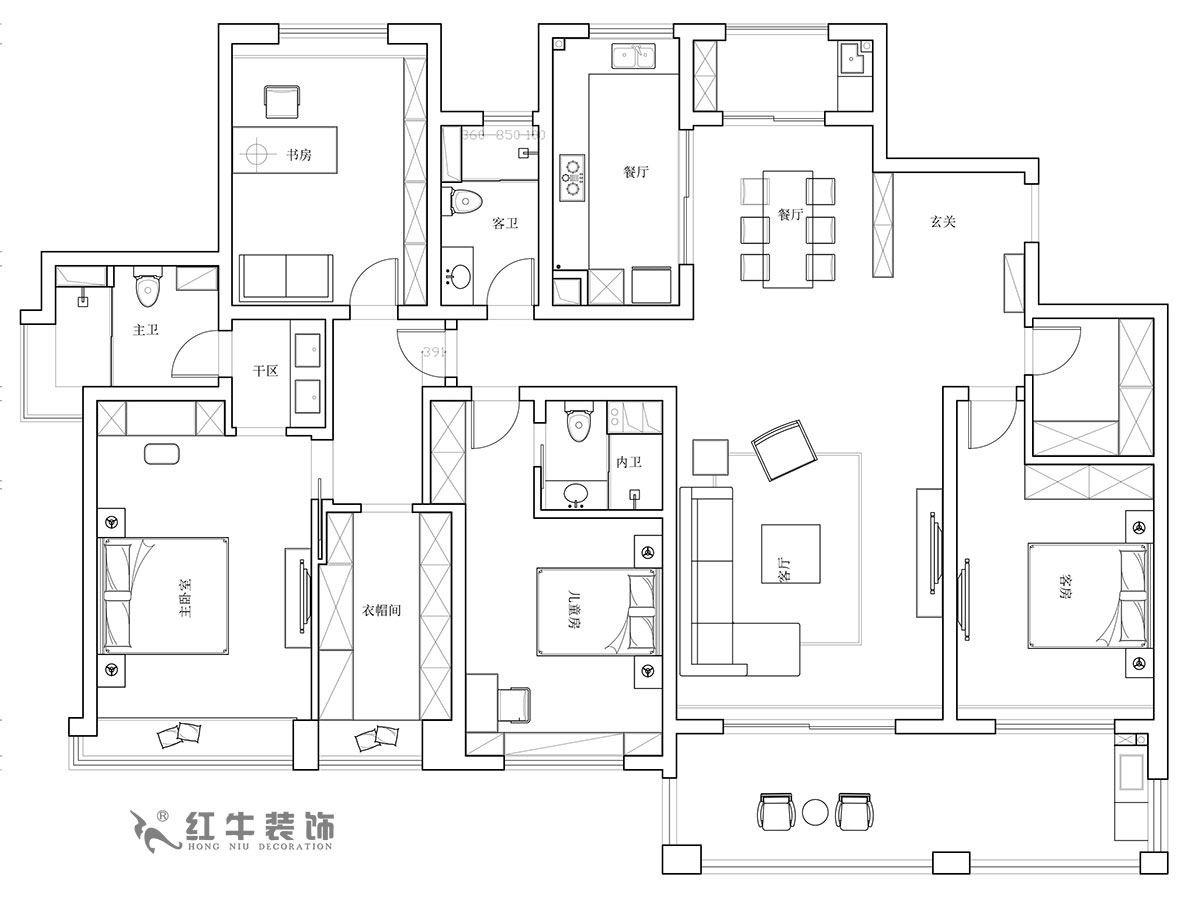 【實(shí)景案例】陸利民｜天瓏灣150-1603-240㎡-現(xiàn)代輕奢風(fēng)格｜4室2廳3衛(wèi)｜定制家￥338430｜全包40萬(wàn)｜00_01平面布置圖