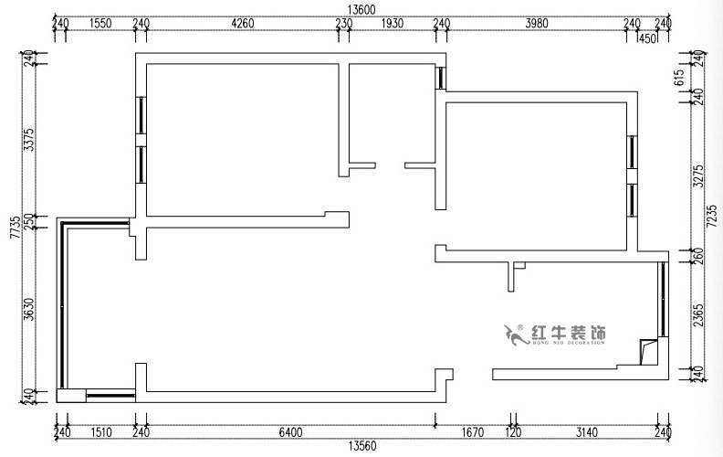 張桐瑋｜仙龍灣山莊22-404-89㎡-日式原木簡約風格｜2室1廳1衛(wèi)｜舊房改造｜半包￥67100｜半包7萬｜00_01原始結構圖