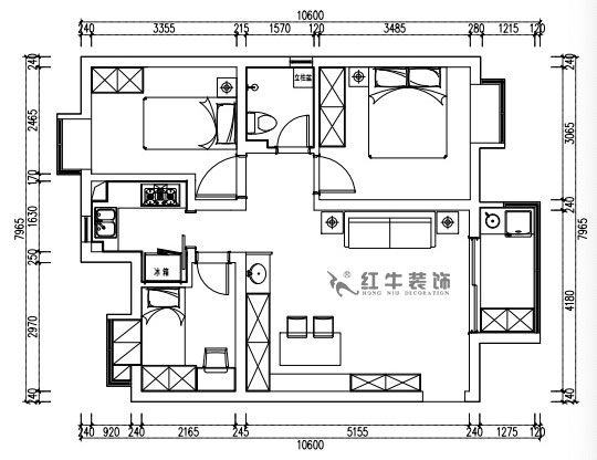 張桐瑋｜江雁依山郡23-901-76㎡-現(xiàn)代簡約風(fēng)格｜3室1廳1衛(wèi)｜舊房改造｜定制家￥93180｜全包10萬｜00_02平面方案布置圖