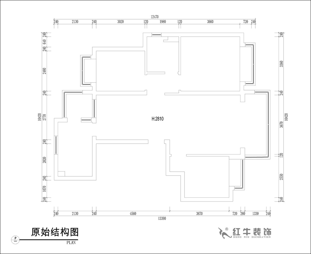 張桐瑋｜恒大林溪郡13-1001-99㎡-簡歐風格｜3室1廳1衛(wèi)｜新房裝修｜定制家￥122000｜全包13萬｜00_01原始結(jié)構(gòu)圖