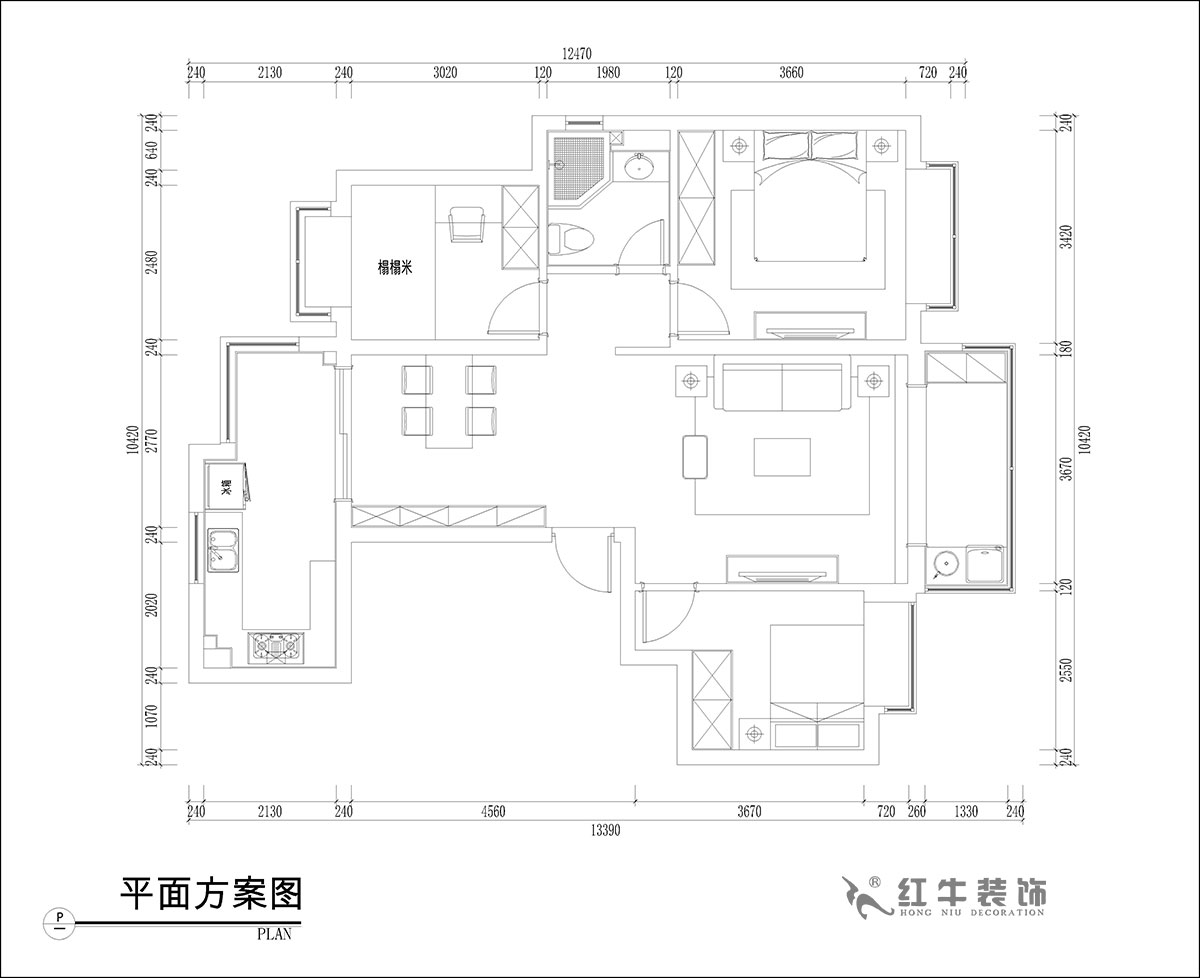 張桐瑋｜恒大林溪郡13-1001-99㎡-簡歐風格｜3室1廳1衛(wèi)｜新房裝修｜定制家￥122000｜全包13萬｜00_02平面方案圖