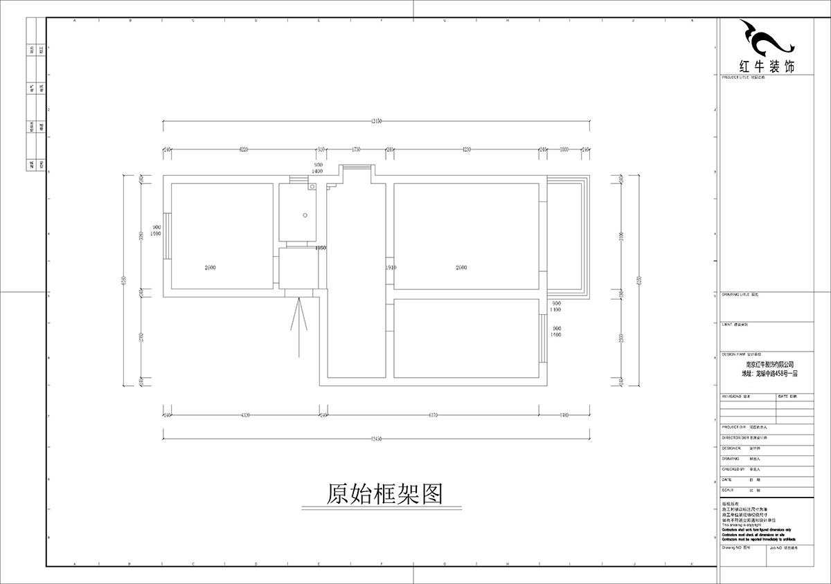 孟憲濤｜張府園小區(qū)20號202室-70㎡-簡約風格｜2室1廳1衛(wèi)｜老房裝修｜定制家￥95000｜全包12萬｜00_01原始框架圖