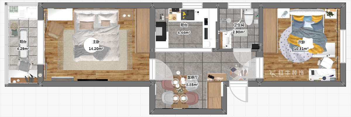 高靈慧｜寧夏路17-1號4-302-60㎡-北歐風(fēng)格｜2室1廳1衛(wèi)｜老房裝修｜定制家￥79500｜全包7