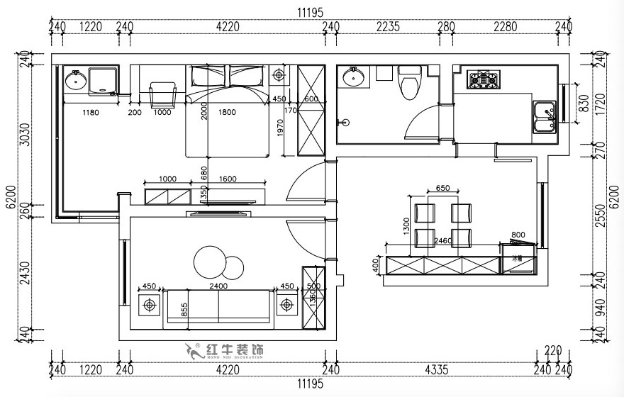 張桐瑋｜南堡新寓7-2-102-58㎡-現(xiàn)代簡約風(fēng)格｜2室1廳1衛(wèi)｜舊房改造｜定制家￥66000｜全包6