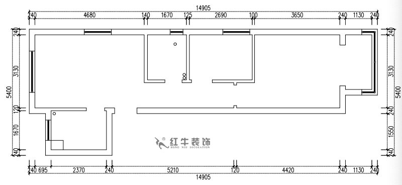 張桐瑋｜紫楊佳園29-2101-59㎡-現(xiàn)代簡約風(fēng)格｜2室1廳1衛(wèi)｜新房裝修｜定制家￥89500｜全包10萬｜00_01原始結(jié)構(gòu)圖