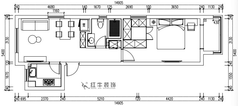 張桐瑋｜紫楊佳園29-2101-59㎡-現(xiàn)代簡約風(fēng)格｜2室1廳1衛(wèi)｜新房裝修｜定制家￥89500｜全包10萬｜00_02平面方案圖