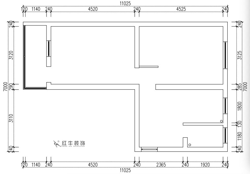 張桐瑋｜老虎頭3-1-403-59㎡-現(xiàn)代簡約風(fēng)格｜2室1廳1衛(wèi)｜老房裝修｜定制家￥68410｜全包10萬｜00_01原始結(jié)構(gòu)圖