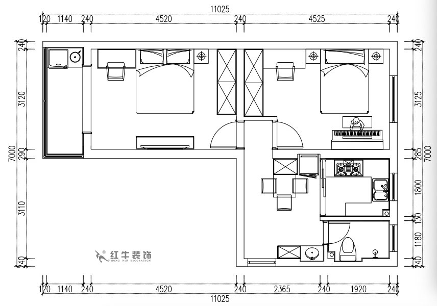 張桐瑋｜老虎頭3-1-403-59㎡-現(xiàn)代簡約風(fēng)格｜2室1廳1衛(wèi)｜老房裝修｜定制家￥68410｜全包10萬｜00_02平面方案圖