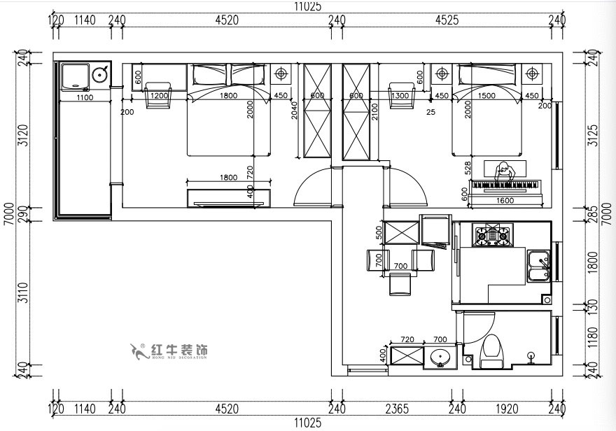 張桐瑋｜老虎頭3-1-403-59㎡-現(xiàn)代簡約風(fēng)格｜2室1廳1衛(wèi)｜老房裝修｜定制家￥68410｜全包10萬｜00_03平面尺寸圖