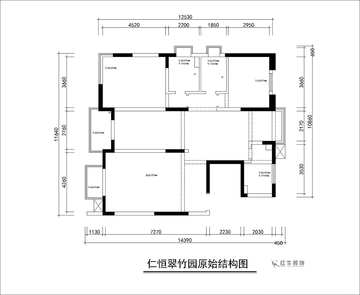 朱彥｜仁恒翠竹園26-204-130㎡-簡(jiǎn)約風(fēng)格｜3室2廳2衛(wèi)｜老房裝修｜定制家｜全包20萬｜00_01原始結(jié)構(gòu)圖