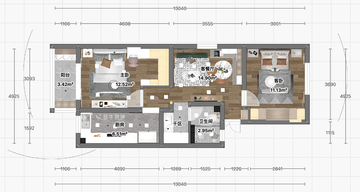 顧娟｜大光路36號3-301-60㎡-現(xiàn)代風格｜2室2廳1衛(wèi)｜舊房裝修｜定制家｜全包11