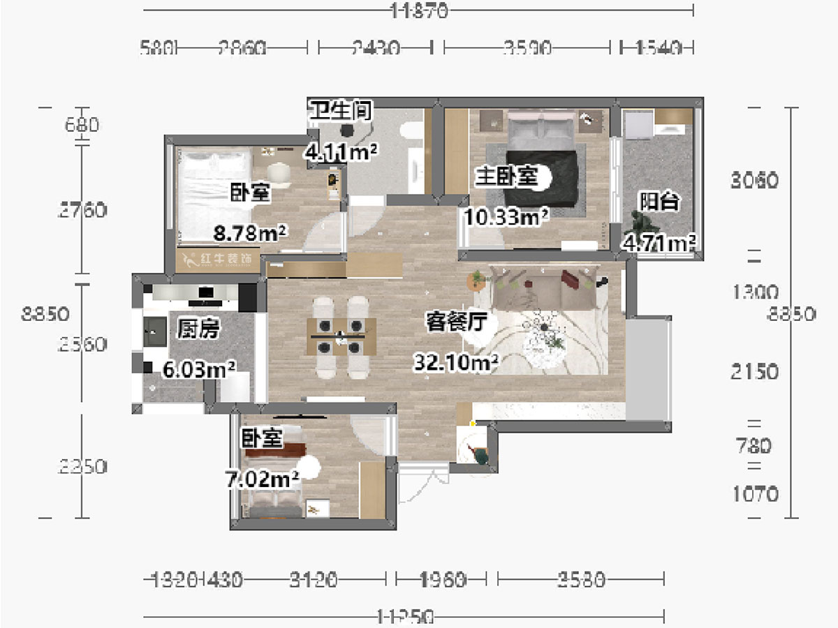 陸利民｜富力城50-1204-93㎡-現(xiàn)代風(fēng)格｜3室2廳1衛(wèi)｜新房裝修｜定制家｜全包13