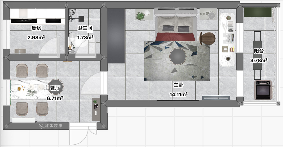 20230216吳波｜汽輪四村15-7-40㎡-現(xiàn)代風(fēng)格｜1室1廳1衛(wèi)｜舊房裝修｜定制家｜全包8萬(wàn)｜00_04平面彩圖