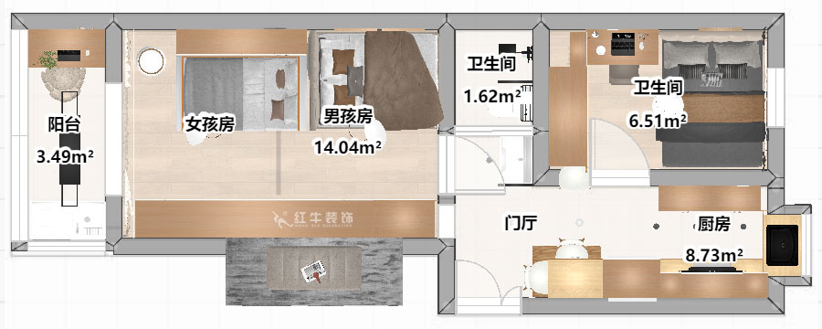 劉曉芳｜三條巷110-210-45㎡-現(xiàn)代風(fēng)格｜2室1廳1衛(wèi)｜二手房裝修｜定制家｜全包8