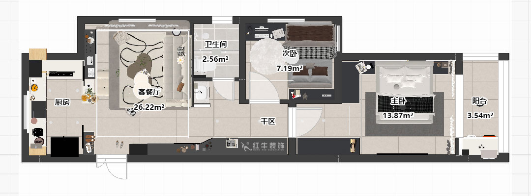 劉曉芳｜觀泓雅苑A7-3001-75㎡-奶油極簡風格｜2室1廳1衛(wèi)｜新房裝修｜定制家｜全包11