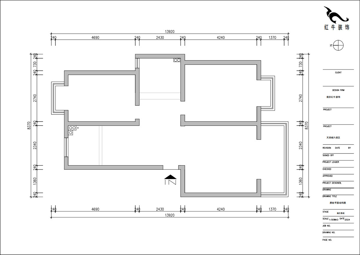 朱明琪｜天潤城六街區(qū)30-103-85㎡-原木風格｜2室1廳1衛(wèi)｜老房裝修｜定制家｜全包11萬｜00_01原始結構圖