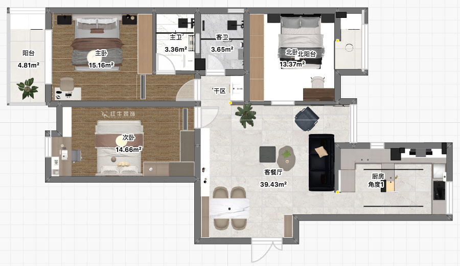 劉萍萍｜正泰大廈2-1506-120㎡-現(xiàn)代簡約風格｜3室2廳1衛(wèi)｜老房裝修｜定制家｜全包18